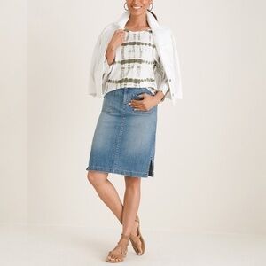 Chico's Knit Top 3/4-Sleeve Tie-Dye Pattern Deep Olive Top XL